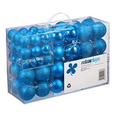 Afbeelding van Relaxdays kerstballen 100x st intens blauw 3, 4 en 6 cm kunststof Kerstbal