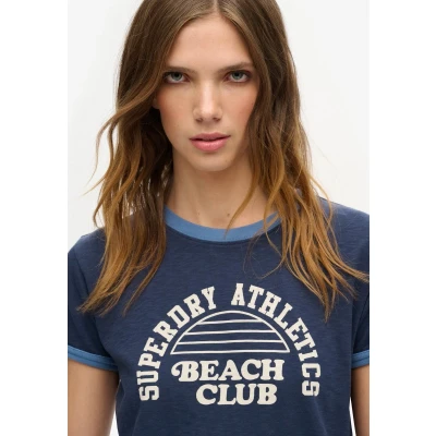 Afbeelding van Superdry Beach Graphic Ringer Tshirt print, Dames, Maat: 38, Richest navy