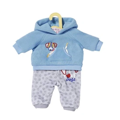 Afbeelding van Dolly Moda Blauw Trainingspak voor Poppen van 39 46 cm Met Honden motief Ideaal Kinderhandjes, Bevordert Creativiteit, Empathie &amp; Sociale Vaardigheden, Vanaf 3 Jaar Hoodie Broek