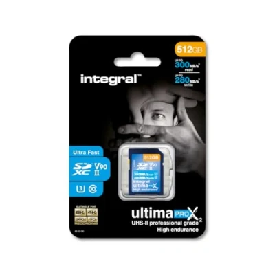 Afbeelding van Integral UltimaPro X2 INSDX512G 300/280U2 flashgeheugen geheugenkaart 512 GB UHS II V90 professionals Video en fotograaf