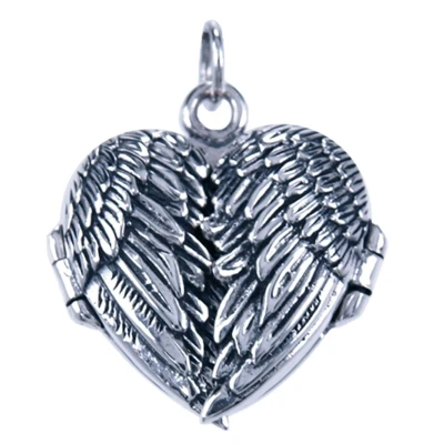 Afbeelding van Zilveren Foto medaillon hart ketting hanger Vleugels 2 foto&#039;s
