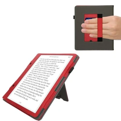 Afbeelding van kwmobile flip cover voor e reader geschikt Amazon Kindle Scribe (2024) Van imitatieleer en suède In rood / donkergrijs