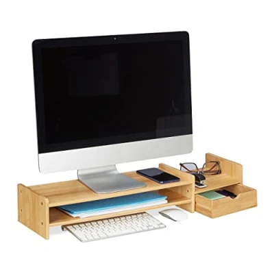 Afbeelding van Relaxdays monitorstandaard opbergruimte beeldschermverhoger bamboe pc monitor verhoger