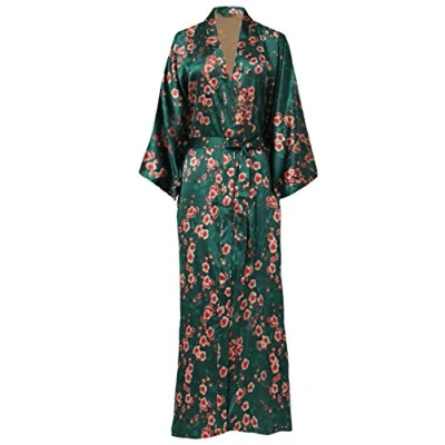 Afbeelding van BABEYOND dames ochtendjas maxi lange satijnen kimono badjas zijde loungewear slaapjas met bloemenpatroon, perzikbloesem