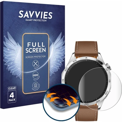 Afbeelding van Savvies Screenprotector voor Huawei Watch GT 4 (46mm) Folie Beschermfolie transparant volledig dekking (4 Stuks)