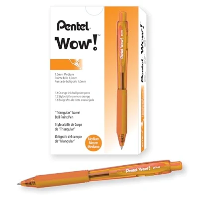Afbeelding van Pentel BK440 F balpen met drukmechanisme en ergonomische driehoekige greepzone, oranje