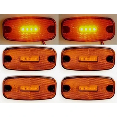 Afbeelding van 6 stuks 4 LEDs oranje barnsteen 12 V 24 zijkant outline marker lichten voor aanhangwagen chassis vrachtwagen caravan E keurmerk