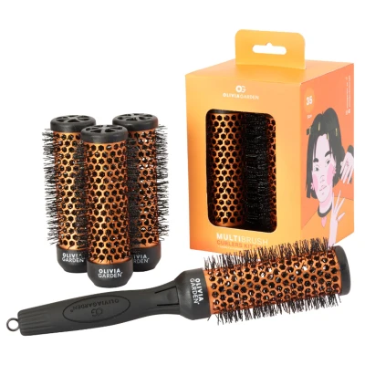 Afbeelding van Olivia Garden Multibrush Curlers Kit Maat 35 4 vaten van dezelfde grootte en 1 handvat Leave In Barrels perfect voor krullen volume