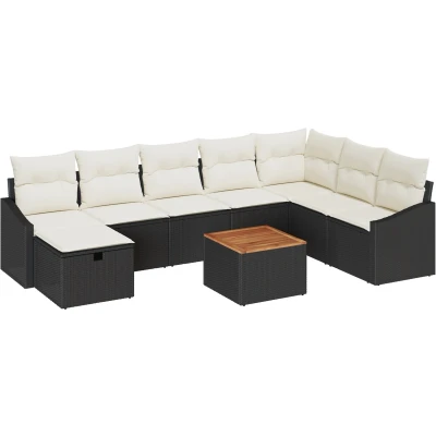 Afbeelding van vidaXL Tuin Sofa Set van 9 Zwart en Crème Rattan, Polyester, Metaal