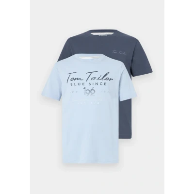 Afbeelding van TOM Tailor 2 PACK Tshirt print, Heren, Maat: Large, Blueish grey