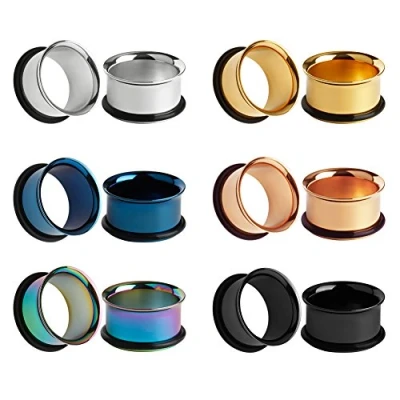 Afbeelding van Kubooz Set van 12 kleurrijke roestvrij stalen O ring oordopjes tunnel meetinstrumenten spieraam piercings