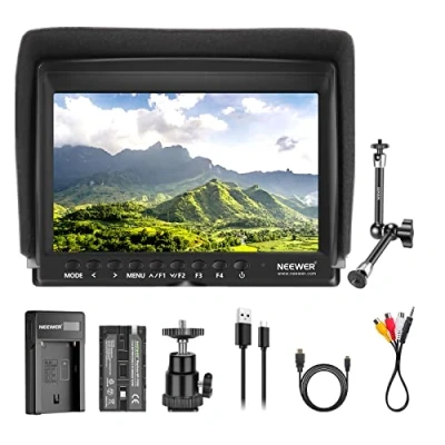 Afbeelding van Neewer F100 7 Inch Camera Field Monitor Video Assist Slim IPS 1280x800 HDMI ingang 1080p met 2600mAh Li ion batterij/USB oplader, magische arm voor DSLR camera&#039;s, stabilisator, filmvideo installatie