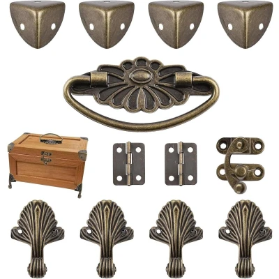 Afbeelding van Allecto Premium Sieradendoos DIY Kit Antiek Brons Houten Koffer Sieradenborst Opbergdoos met Slot Handvat en Hoekbeschermers
