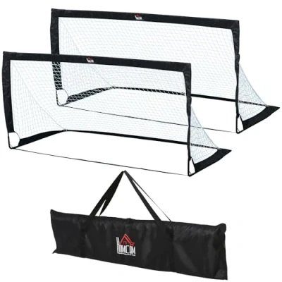 Afbeelding van HOMCOM Voetbaldoelen Voetbalnet set van 2 minidoelen opvouwbaar staal zwart 186 x 90 89 cm A62 015