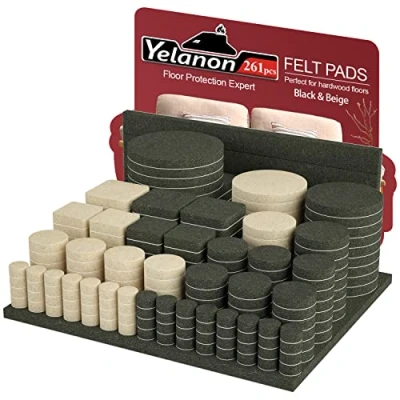 Afbeelding van Yelanon vilten meubelkussens, 261 stuks, zelfklevend, stoelkussens, anti kras vloerbeschermers voor meubelpoten, stoelpoten, meubelvilten pads hardhouten vloeren, zwart + beige