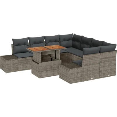 Afbeelding van vidaXL Tuin Sofa Set van 9 Grijs Poly riet Rechthoekig