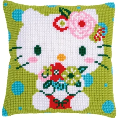 Afbeelding van Vervaco kruissteekkussen Hello Kitty Green Floral