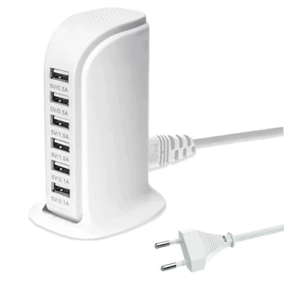Afbeelding van SCCVEE Multi USB oplader, 30 W 6 poorts voeding, desktop laadstation, hub, wandstopcontact oplader voor telefoons, tablets enz. (wit)