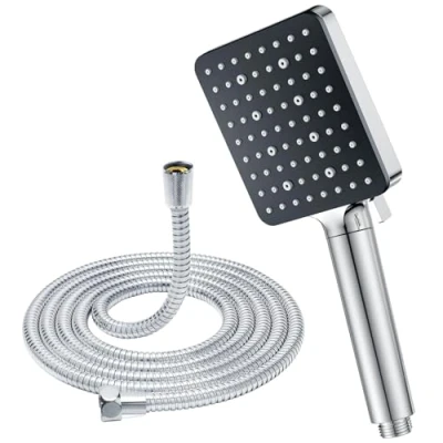 Afbeelding van YEAUPE PRO douchekop met slang 1,6 m, filterdouchekop, waterbesparende douchekop, handdouche 6 straalsoorten, vierkante (115 x 100 mm), spaardouchekop antikalkfunctie, chroom