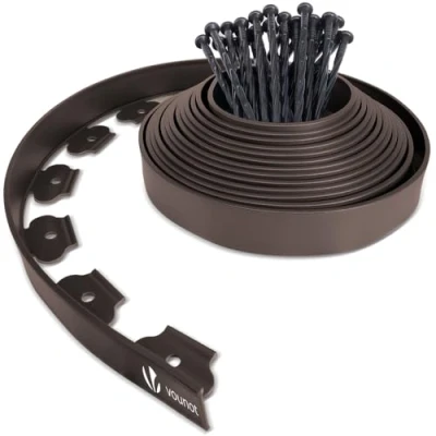 Afbeelding van VOUNOT Flexibele Gazonrand Kunststof, met 30 Grondankers, Lengte 10 m Hoogte 5 cm, Bruin