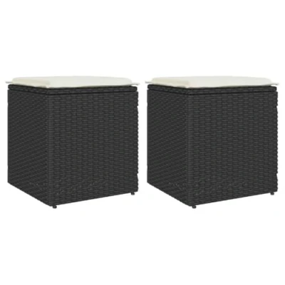 Afbeelding van vidaXL Tuinkrukken met kussens 2 st 40x40x43 cm poly rattan zwart