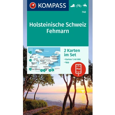 Afbeelding van KOMPASS Wanderkarten Set 740 Holsteinische Schweiz, Fehmarn (2 Karten) 1:40.000: inklusive Karte zur offline Verwendung in der App. Fahrradfahren. Reiten