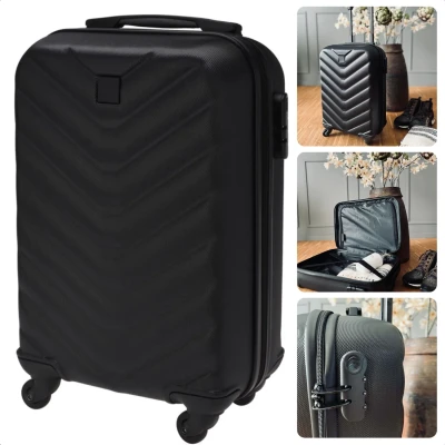 Afbeelding van Cheqo® Lichtgewicht Handbagage Koffer 55 cm Spinner Wielen &amp; Cijferslot ABS Trolley met Aluminium Trekstang Zwart Reiskoffer