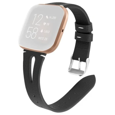 Afbeelding van Fitbit Versa 1 / 2 &amp; Lite bandje TPU leer Zwart Kunstleer