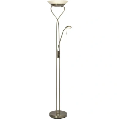 Afbeelding van Brilliant Leuchten Staande ledlamp met uplight Ollie Leesarm, H 18 cm, dimbaar, 2500lm, warmwit, antiek messingkleur