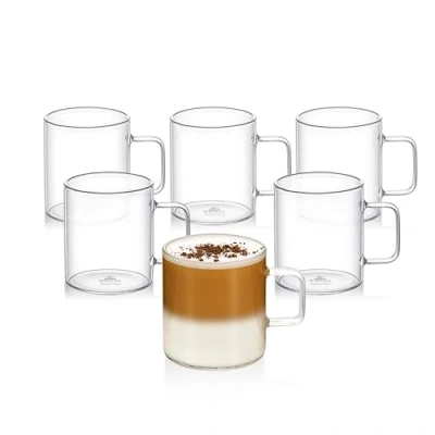 Afbeelding van Wilmax Theeglazen &amp; koffieglazen met handvat, set van 6, 250 ml, glazen voor warme en koude dranken, koffiemok, glühweingglazen, sapglazen, waterglazen, kopjes, vaatwasmachinebestendig