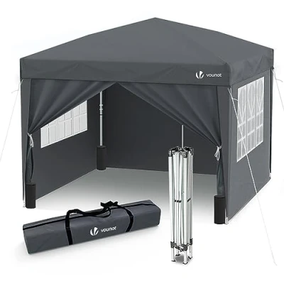 Afbeelding van VOUNOT Tuinpaviljoen, 3 x m, opvouwbaar, met 4 zijden en zandzakken, opvouwbare tent, voor camping, festival, strand, tuin, inclusief draagtas, grijs