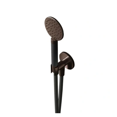 Afbeelding van HotBath Cobber M442 ronde handdouche met wandsteun en uitlaat doucheslang 150cm messing verouderd verweerd