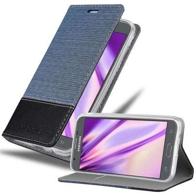 Afbeelding van Cadorabo Hoesje geschikt voor Samsung Galaxy J3 2017 in DONKERBLAUW ZWART Beschermhoes met magnetische sluiting, standfunctie en kaartvakje Book Case Cover Etui