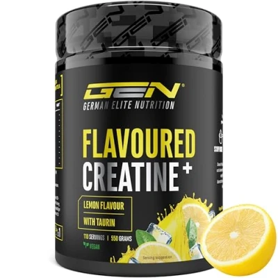 Afbeelding van Gearomatiseerd Creatine Poeder 550g Monohydraat + L Taurine Gemicroniseerde met Aroma Geen Suiker &amp; Top Oplosbaarheid Veganistisch (Lemon)
