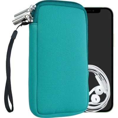 Afbeelding van kwmobile telefoontasje universeel geschikt voor L 6,5&quot; smartphones 16,5 x 8,9 cm Hoesje met rits en polslusje In turquoise