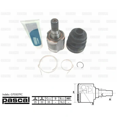 Afbeelding van Homokineet reparatie set, aandrijfas PASCAL G70507PC