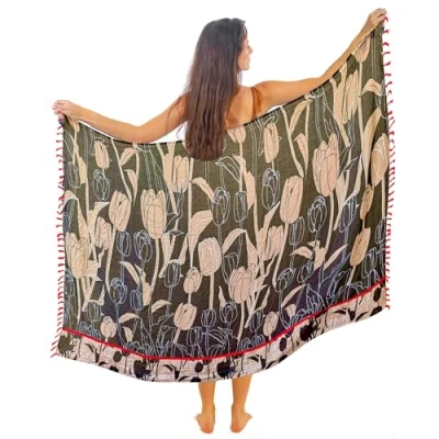 Afbeelding van Mandala Life ART Groene pareo voor dames, met kwastjes, katoen, groot, strand, sarong, strandhanddoek, wikkelrok, strandrok, wandtapijt, wikkeldoek, bikini, bedekking, doek badpak, Anjuna, One
