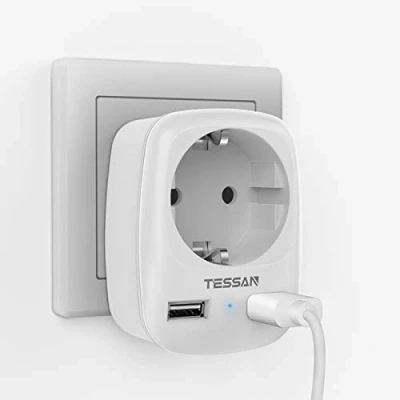 Afbeelding van TESSAN USB Stopcontact, Stekkerdoos met 1 Stopcontacten en 2 Poorten, 3 in Stekkeradapter Oplader, Stekker Compatibel Phone, Wandstekkerdoos voor Kantoor, Thuis, Reis, Wit
