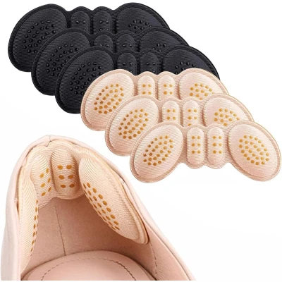 Afbeelding van 6 paar Hielkussentjes voor schoenen, voeringkussentjes losse comfortabele mannen en vrouwen, antislip Schoenmaat Universeel Anti slip Hielbeschermers (beige+zwart)