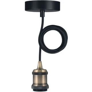 Afbeelding van BAILEY HANGLAMP OSLO E27 ANTIEK BRONS MET 1.5M TEXTIELSNOER ZWART 2X0.75MM2 EN PLAFONDKAP CLII MAX 60W
