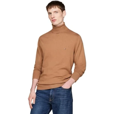 Afbeelding van Tommy Hilfiger Heren PIMA ORG CTN Cashmere ROLL Neck MW0MW28048, Pullover Sweater, Khaki, S, Kaki (Safari Canvas), S