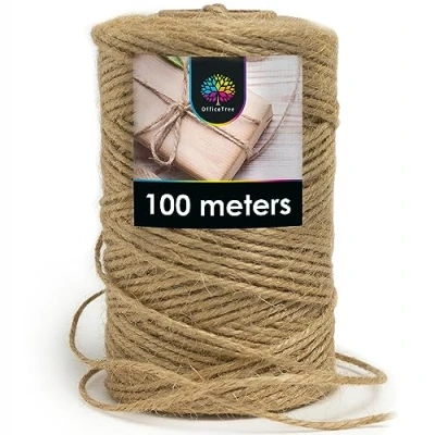 Afbeelding van OfficeTree Jute Touw Rol 100 M Bindtouw Knutselsnoer Jutegaren Bruin Hoogwaardig Natuurproduct voor Huishouden tuin Kunsthandwerk Decoratie