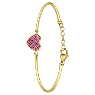 Afbeelding van Lucardi Dames Stalen goldplated Armband hart met kristal roze Staal Goudkleurig 20 cm
