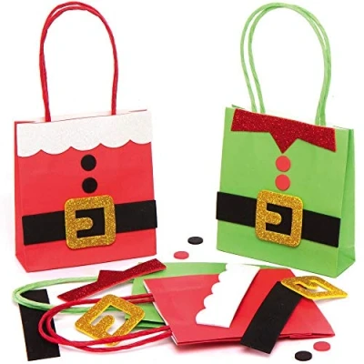 Afbeelding van Baker Ross AX423 Blanco Kerstmis Cadeauzakjes Set Van 4, Maak Je Eigen Santa En Elf Style Party Bags, Children&#039;S Craft Activity Bag Sets
