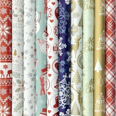 Afbeelding van Benza cadeaupapier Assortiment inpakpapier voor kerst kerstpapier K23 2 meter x 70 cm 10 rollen