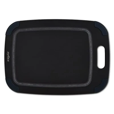 Afbeelding van Zyliss E910065 Snijplank van Houtvezel Medium, 37cm x 28cm, Gerecyclede Houtvezel/Siliconen, Zwart, voor Keuken, Vaatwasmachinebestendig, 5 Jaar Garantie