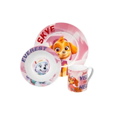 Afbeelding van United Labels Paw Patrol Ontbijtset voor kinderen, met Skye, Everest en Liberty, porselein, 3 delig bord, kom kop, vaatwasmachinebestendig magnetronbestendig