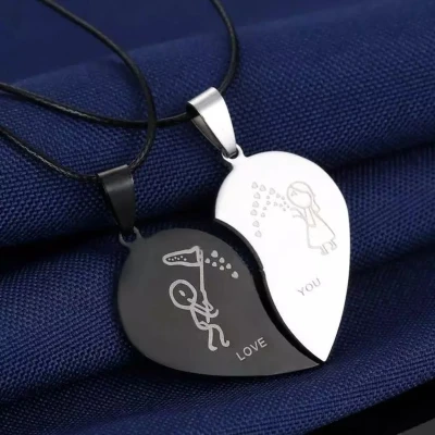 Afbeelding van Vriendschap ketting Sieraden Zwart / Wit 2 kettingen Liefde Cadeau Hanger