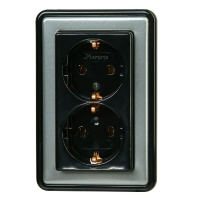 Afbeelding van Kopp 2 voudige stekkerdoos Vision staal, 16A, 250V, IP20, 118320087