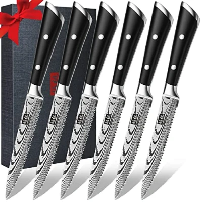 Afbeelding van SHAN ZU Steakmessenset, 6 Delige Steakmessen, 5 inch Keukensteakmes, Koolstofarm roestvrij staal met premium geschenkdoos